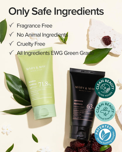 Mary&May Sensitive Soothing Gel Cream - Instant Cooling & Redness Relief, Pore-Tightening Face Moisturizer with Tea Tree & Houttuynia Cordata, 3.52 oz