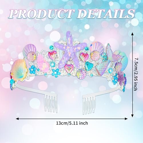 CAVETEE Mermaid Birthday Crown - Pink Rhinestone Tiara for Women, Mermaid Party Favor Hair Accessory Avelisse