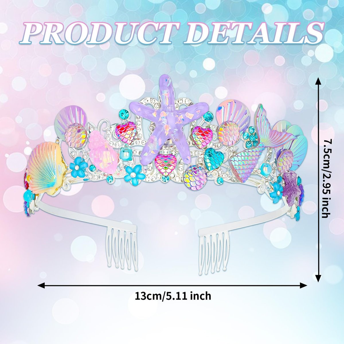 CAVETEE Mermaid Birthday Crown - Pink Rhinestone Tiara for Women, Mermaid Party Favor Hair Accessory Avelisse