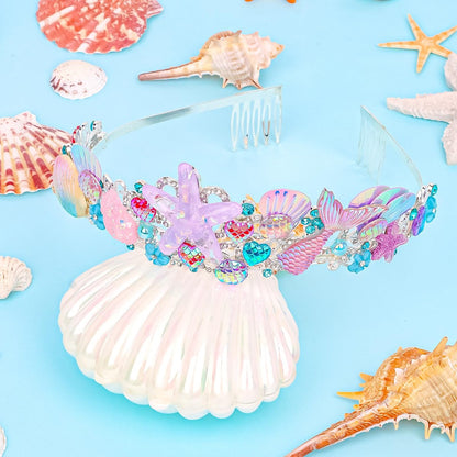 CAVETEE Mermaid Birthday Crown - Pink Rhinestone Tiara for Women, Mermaid Party Favor Hair Accessory Avelisse