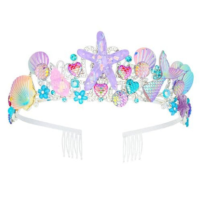 CAVETEE Mermaid Birthday Crown - Pink Rhinestone Tiara for Women, Mermaid Party Favor Hair Accessory Avelisse
