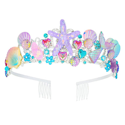 CAVETEE Mermaid Birthday Crown - Pink Rhinestone Tiara for Women, Mermaid Party Favor Hair Accessory Avelisse