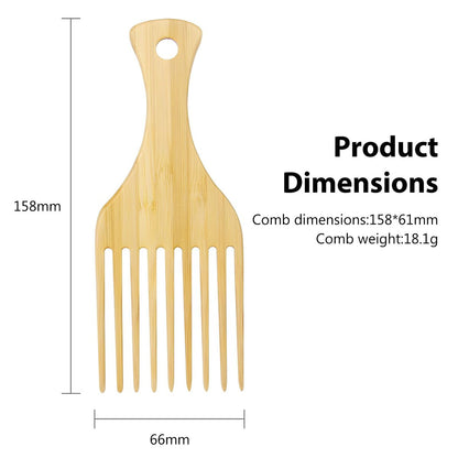 2-Piece Bamboo Comb Set for Afro Hair: Natural Anti-Static Picks for Curly, Thick Hair, Eco-Friendly Styling and Detangling Solution for Men and Women