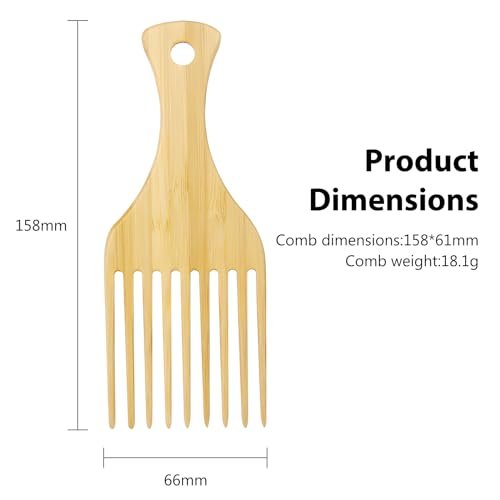 2-Piece Bamboo Comb Set for Afro Hair: Natural Anti-Static Picks for Curly, Thick Hair, Eco-Friendly Styling and Detangling Solution for Men and Women - görsel 14