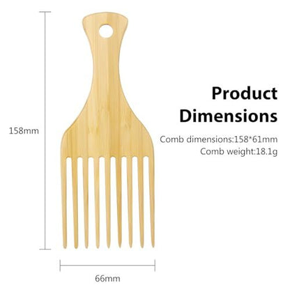 2-Piece Bamboo Comb Set for Afro Hair: Natural Anti-Static Picks for Curly, Thick Hair, Eco-Friendly Styling and Detangling Solution for Men and Women