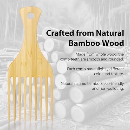 2-Piece Bamboo Comb Set for Afro Hair: Natural Anti-Static Picks for Curly, Thick Hair, Eco-Friendly Styling and Detangling Solution for Men and Women - görsel 10