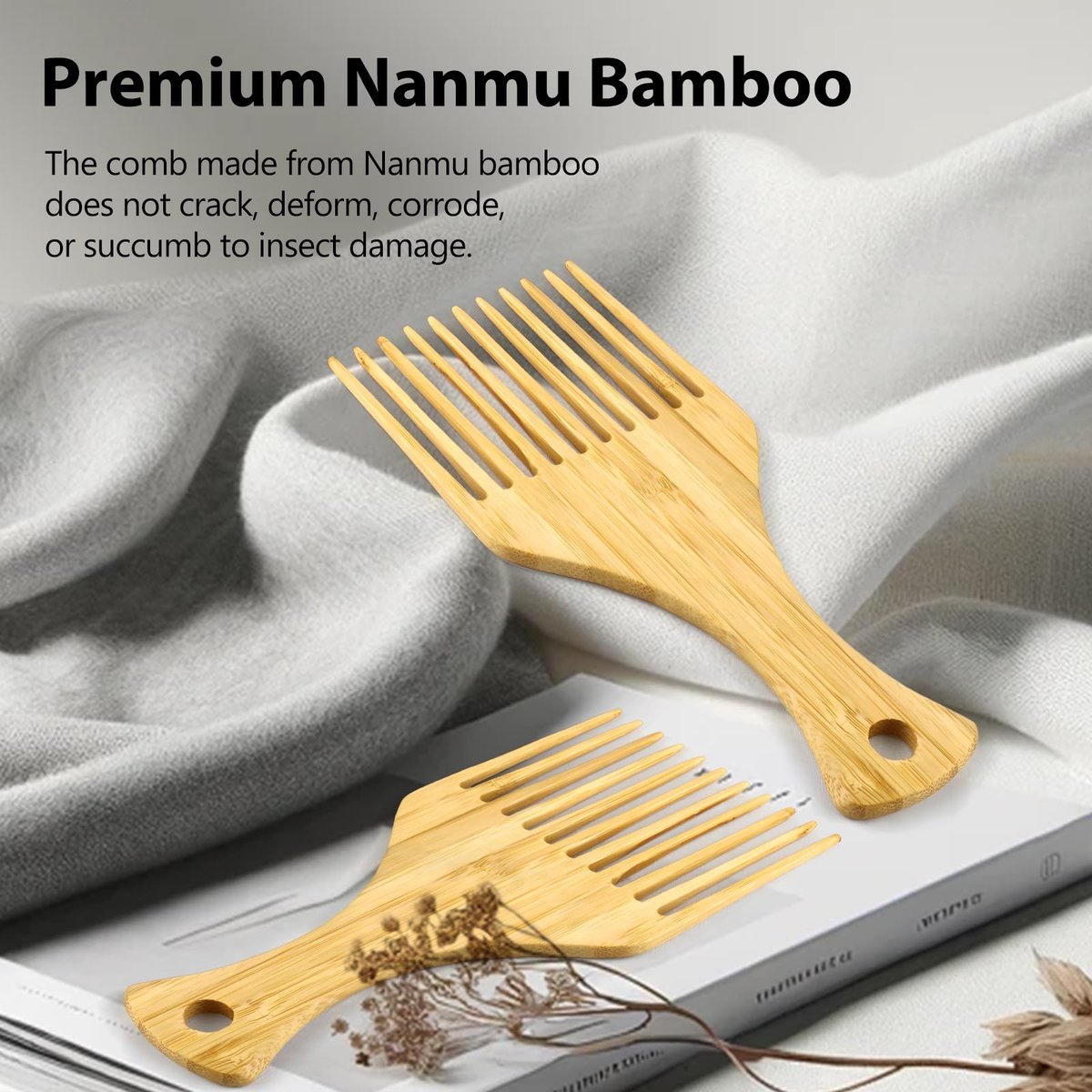 2-Piece Bamboo Comb Set for Afro Hair: Natural Anti-Static Picks for Curly, Thick Hair, Eco-Friendly Styling and Detangling Solution for Men and Women - görsel 11