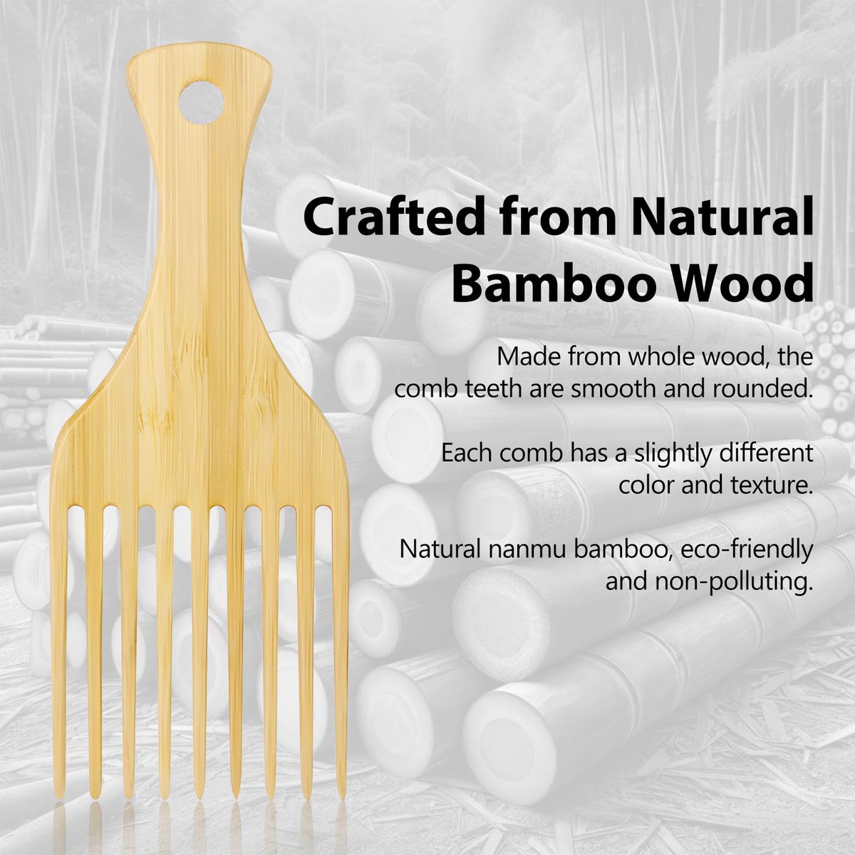 2-Piece Bamboo Comb Set for Afro Hair: Natural Anti-Static Picks for Curly, Thick Hair, Eco-Friendly Styling and Detangling Solution for Men and Women - görsel 9