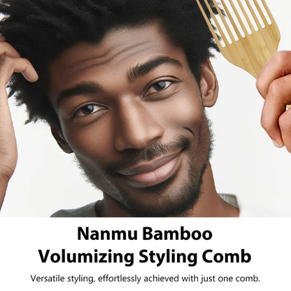 2-Piece Bamboo Comb Set for Afro Hair: Natural Anti-Static Picks for Curly, Thick Hair, Eco-Friendly Styling and Detangling Solution for Men and Women