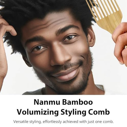2-Piece Bamboo Comb Set for Afro Hair: Natural Anti-Static Picks for Curly, Thick Hair, Eco-Friendly Styling and Detangling Solution for Men and Women