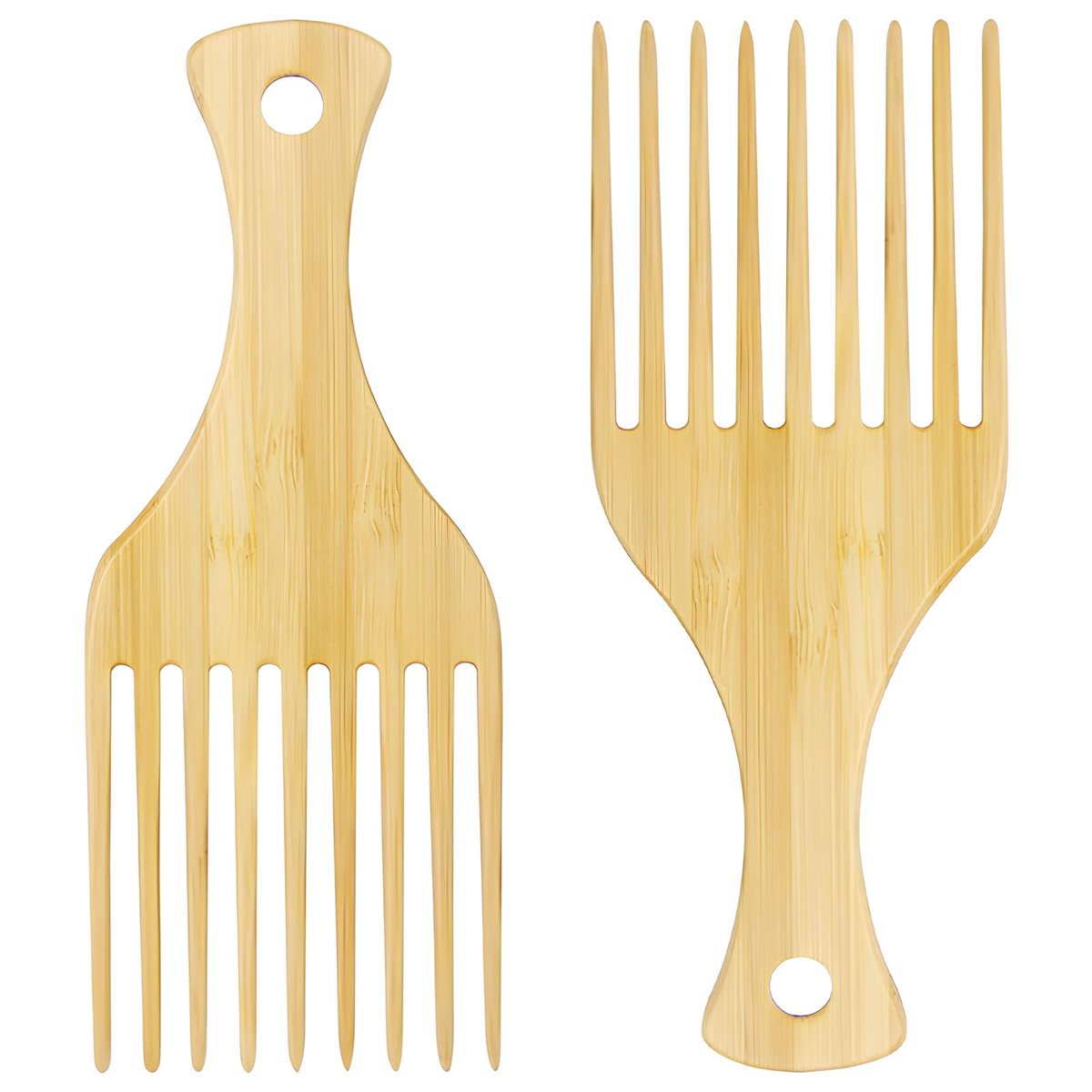 2-Piece Bamboo Comb Set for Afro Hair: Natural Anti-Static Picks for Curly, Thick Hair, Eco-Friendly Styling and Detangling Solution for Men and Women - görsel 1