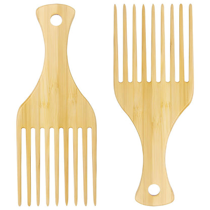 2-Piece Bamboo Comb Set for Afro Hair: Natural Anti-Static Picks for Curly, Thick Hair, Eco-Friendly Styling and Detangling Solution for Men and Women