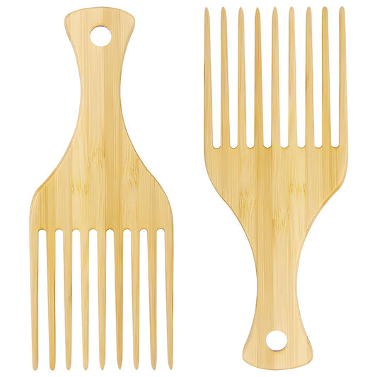 2-Piece Bamboo Comb Set for Afro Hair: Natural Anti-Static Picks for Curly, Thick Hair, Eco-Friendly Styling and Detangling Solution for Men and Women