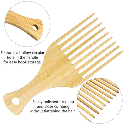 2-Piece Bamboo Comb Set for Afro Hair: Natural Anti-Static Picks for Curly, Thick Hair, Eco-Friendly Styling and Detangling Solution for Men and Women