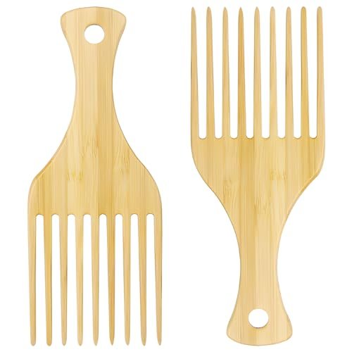 2-Piece Bamboo Comb Set for Afro Hair: Natural Anti-Static Picks for Curly, Thick Hair, Eco-Friendly Styling and Detangling Solution for Men and Women - görsel 2