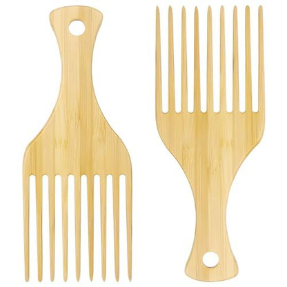2-Piece Bamboo Comb Set for Afro Hair: Natural Anti-Static Picks for Curly, Thick Hair, Eco-Friendly Styling and Detangling Solution for Men and Women
