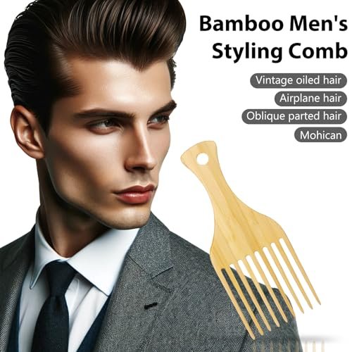 2-Piece Bamboo Comb Set for Afro Hair: Natural Anti-Static Picks for Curly, Thick Hair, Eco-Friendly Styling and Detangling Solution for Men and Women - görsel 6