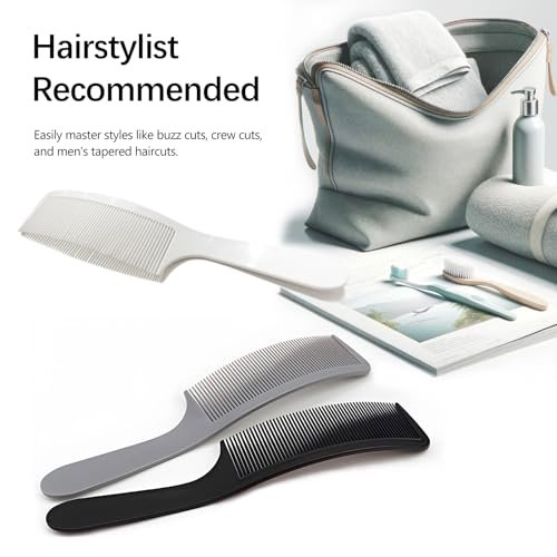 3-Piece Curved Barber Clipper Comb Set - Black, White, Grey - Ergonomic Flat Top Design for Professional Haircuts Avelisse
