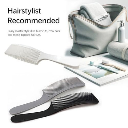 3-Piece Curved Barber Clipper Comb Set - Black, White, Grey - Ergonomic Flat Top Design for Professional Haircuts Avelisse