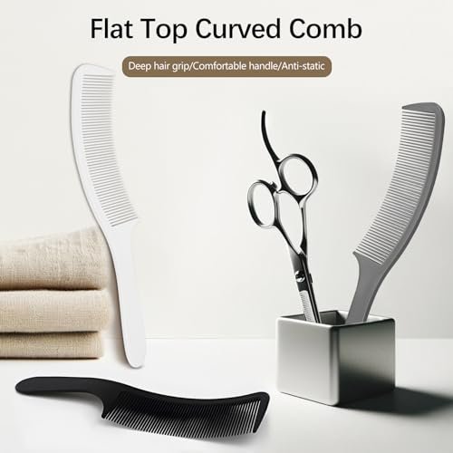 3-Piece Curved Barber Clipper Comb Set - Black, White, Grey - Ergonomic Flat Top Design for Professional Haircuts Avelisse