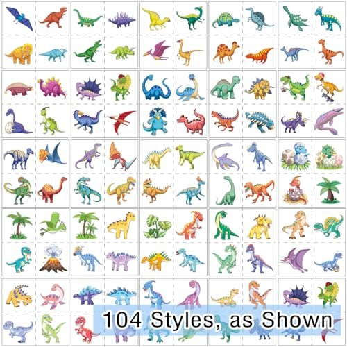 104 PCS Dinosaur Temporary Tattoos for Kids Party Supplies - Fun Dino Tattoo Stickers for Boys Girls Birthday Favors - görsel 3