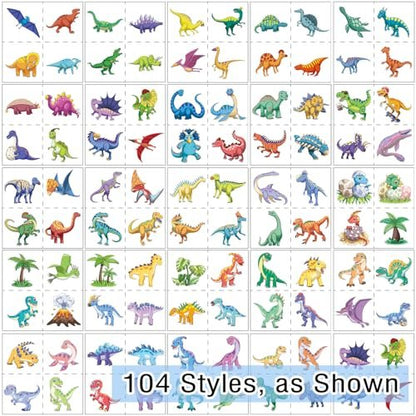 104 PCS Dinosaur Temporary Tattoos for Kids Party Supplies - Fun Dino Tattoo Stickers for Boys Girls Birthday Favors