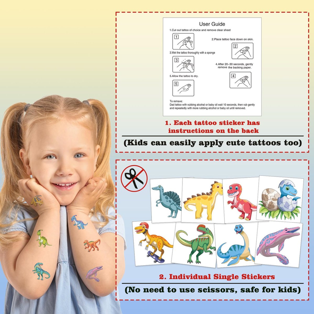 104 PCS Dinosaur Temporary Tattoos for Kids Party Supplies - Fun Dino Tattoo Stickers for Boys Girls Birthday Favors - görsel 6