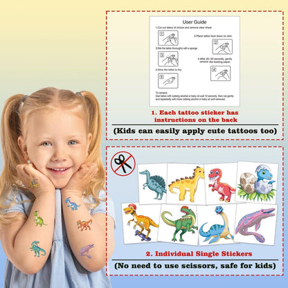 104 PCS Dinosaur Temporary Tattoos for Kids Party Supplies - Fun Dino Tattoo Stickers for Boys Girls Birthday Favors
