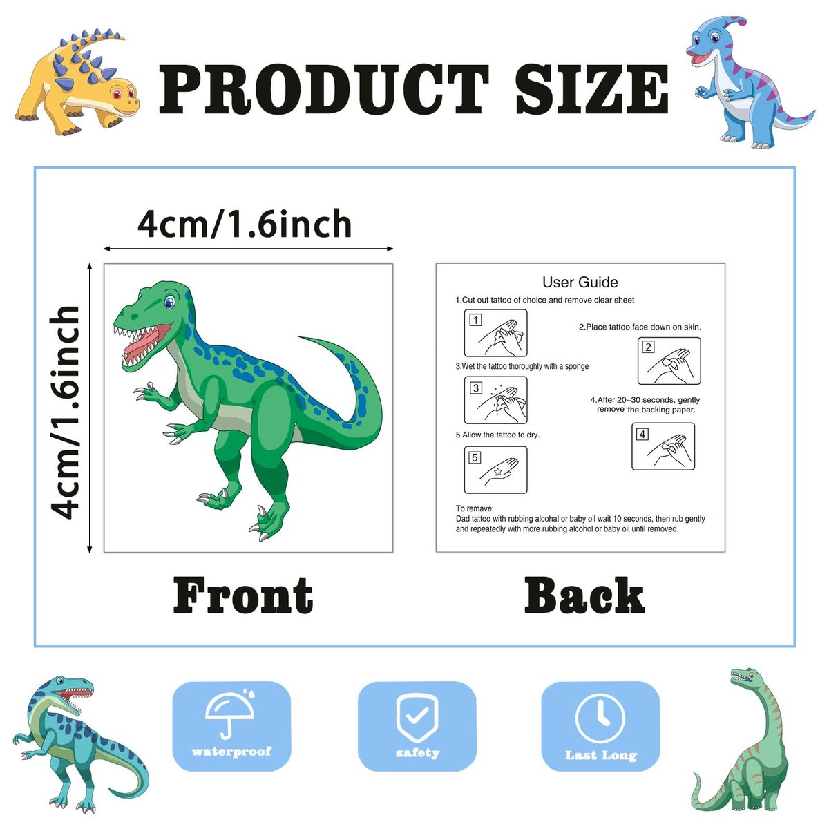 104 PCS Dinosaur Temporary Tattoos for Kids Party Supplies - Fun Dino Tattoo Stickers for Boys Girls Birthday Favors - görsel 8