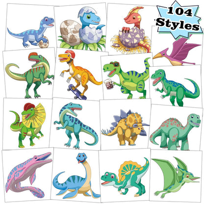 104 PCS Dinosaur Temporary Tattoos for Kids Party Supplies - Fun Dino Tattoo Stickers for Boys Girls Birthday Favors