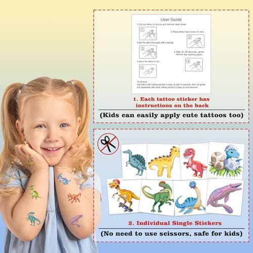 104 PCS Dinosaur Temporary Tattoos for Kids Party Supplies - Fun Dino Tattoo Stickers for Boys Girls Birthday Favors - görsel 5
