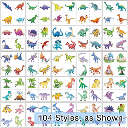 104 PCS Dinosaur Temporary Tattoos for Kids Party Supplies - Fun Dino Tattoo Stickers for Boys Girls Birthday Favors