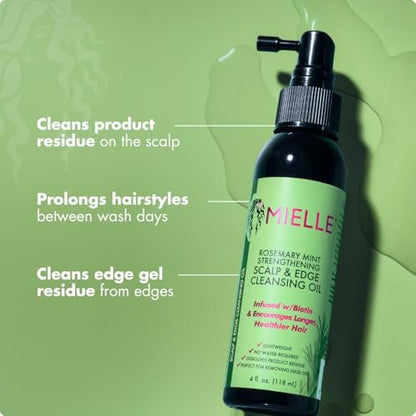 Mielle Organics Rosemary & Mint Scalp & Edge Cleansing Hair Oil - No-Rinse Scalp Cleanser for Product Build Up, Prolongs Hairstyles Between Wash Days & Encourages Longer, Healthier Hair (4 Oz)
