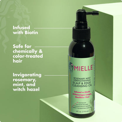 Mielle Organics Rosemary & Mint Scalp & Edge Cleansing Hair Oil - No-Rinse Scalp Cleanser for Product Build Up, Prolongs Hairstyles Between Wash Days & Encourages Longer, Healthier Hair (4 Oz)