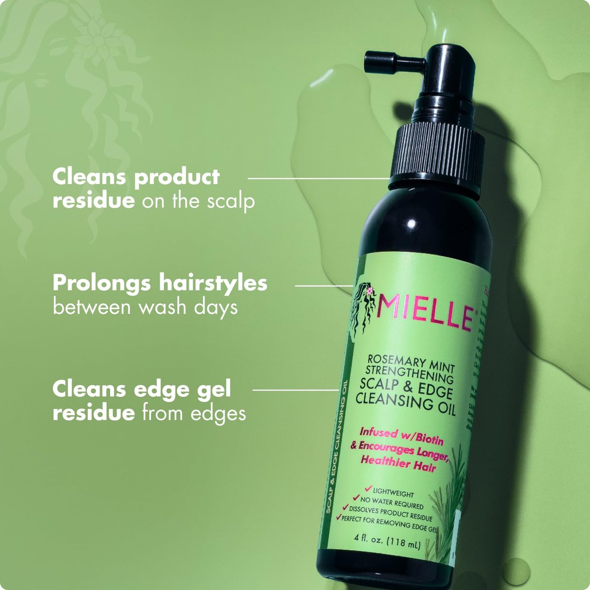 Mielle Organics Rosemary & Mint Scalp & Edge Cleansing Hair Oil - No-Rinse Scalp Cleanser for Product Build Up, Prolongs Hairstyles Between Wash Days & Encourages Longer, Healthier Hair (4 Oz) - görsel 6