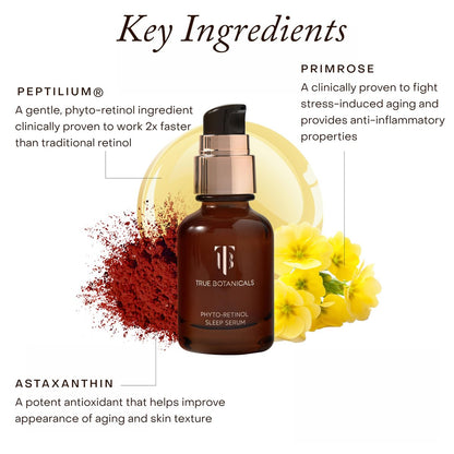 True Botanicals Phyto Retinol Sleep Serum | Nightly Anti-Aging Serum | Retinol Alternative | Targets Fine Lines & Wrinkles | Dermatologist Tested, All Natural, Vegan | 1 fl oz (30 ml) Avelisse