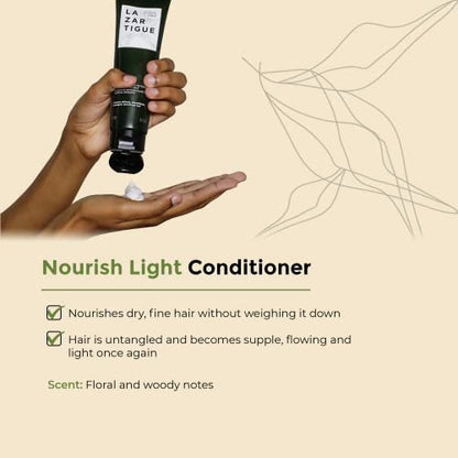 Lazartigue Nourish Light Conditioner - Botanical & Vegan, Silicone-Free, Soybean Oil Enriched Lightweight Hydration for Dry, Fine Hair, 5.1 Fl Oz