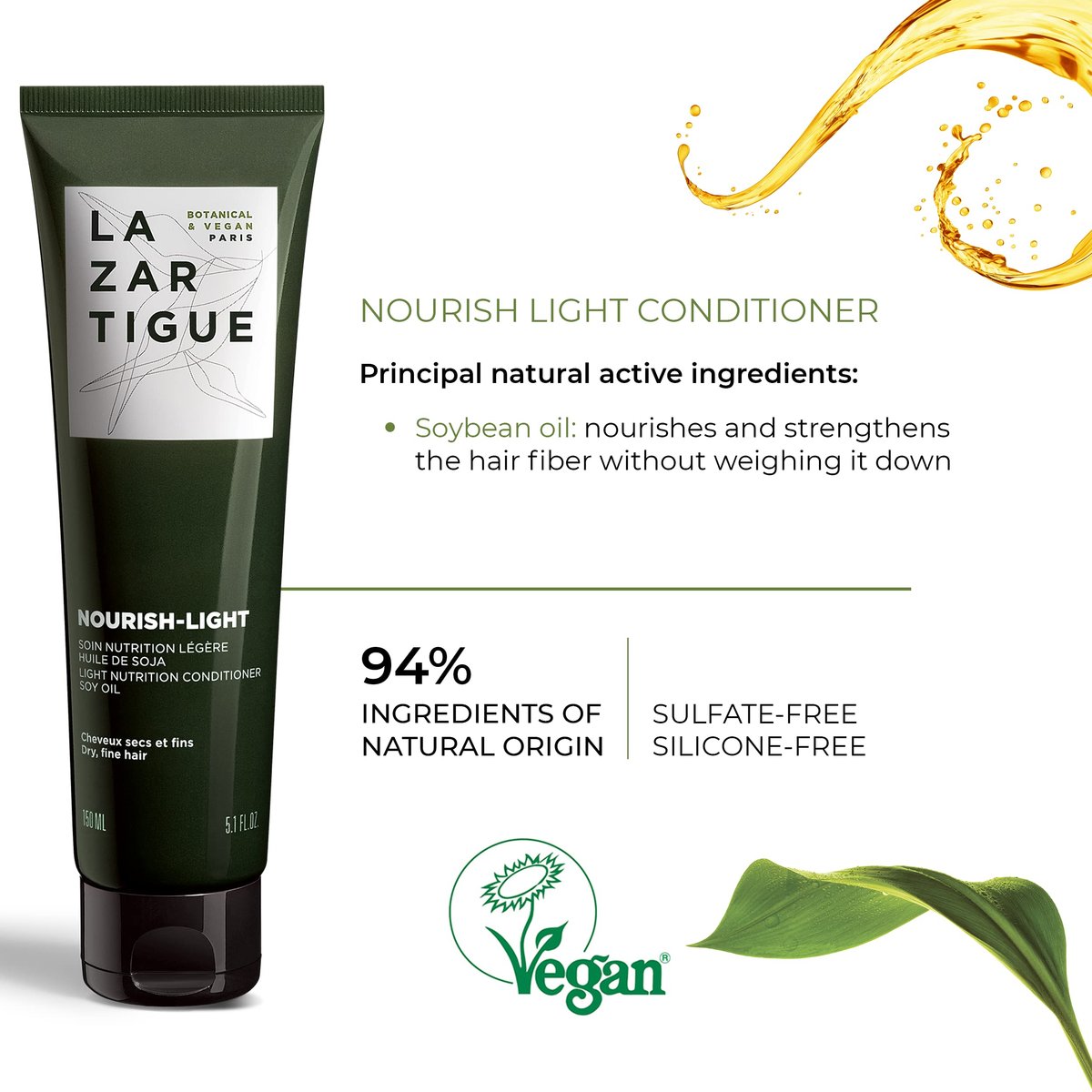 Lazartigue Nourish Light Conditioner - Botanical & Vegan, Silicone-Free, Soybean Oil Enriched Lightweight Hydration for Dry, Fine Hair, 5.1 Fl Oz - görsel 7