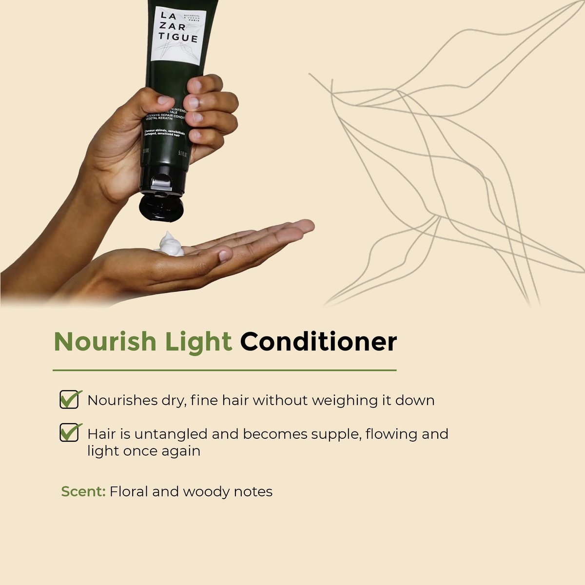 Lazartigue Nourish Light Conditioner - Botanical & Vegan, Silicone-Free, Soybean Oil Enriched Lightweight Hydration for Dry, Fine Hair, 5.1 Fl Oz - görsel 5
