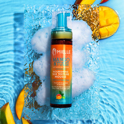 Mielle Organics Mango & Tulsi Nourishing Silk Texture Hair Mousse - Weightless Foam & Styling Mousse for Curly Hair - Conditions, Hydrates & Adds Shine (7.5 Fl Oz) Avelisse
