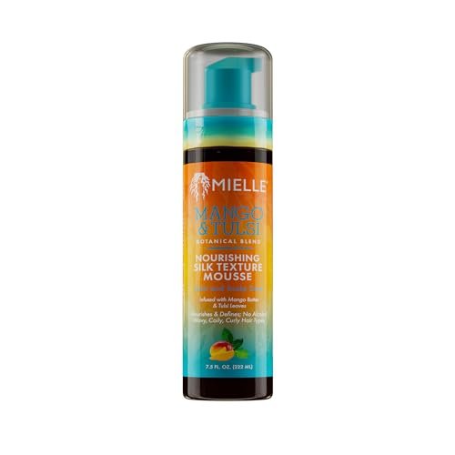 Mielle Organics Mango & Tulsi Nourishing Silk Texture Hair Mousse - Weightless Foam & Styling Mousse for Curly Hair - Conditions, Hydrates & Adds Shine (7.5 Fl Oz) Avelisse