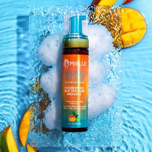 Mielle Organics Mango & Tulsi Nourishing Silk Texture Hair Mousse - Weightless Foam & Styling Mousse for Curly Hair - Conditions, Hydrates & Adds Shine (7.5 Fl Oz) Avelisse