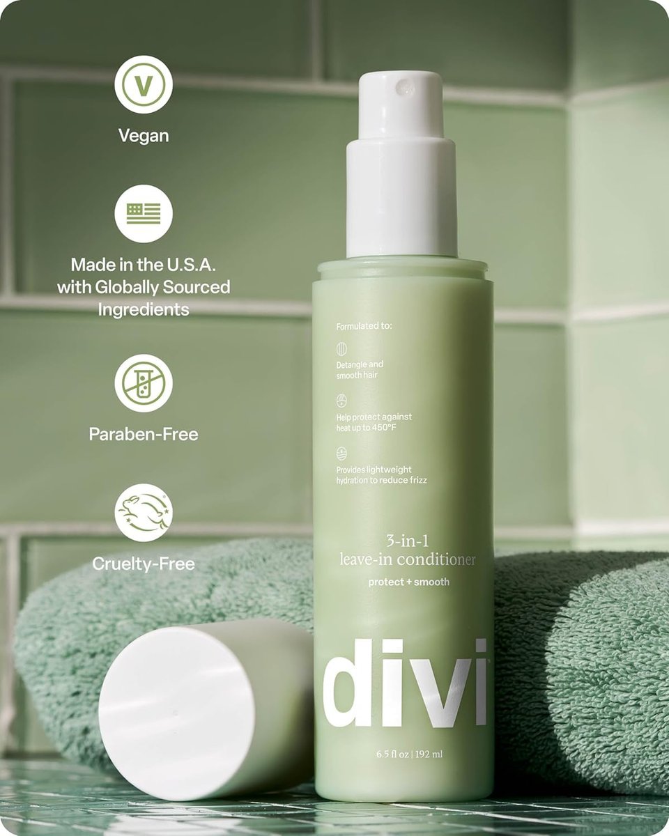 Divi 3-in-1 Leave-In Conditioner Spray - Detangler & Heat Protectant for Frizz Control & Shine, Lightweight Moisturizer - For All Hair Types - 6.5 Fl Oz Avelisse