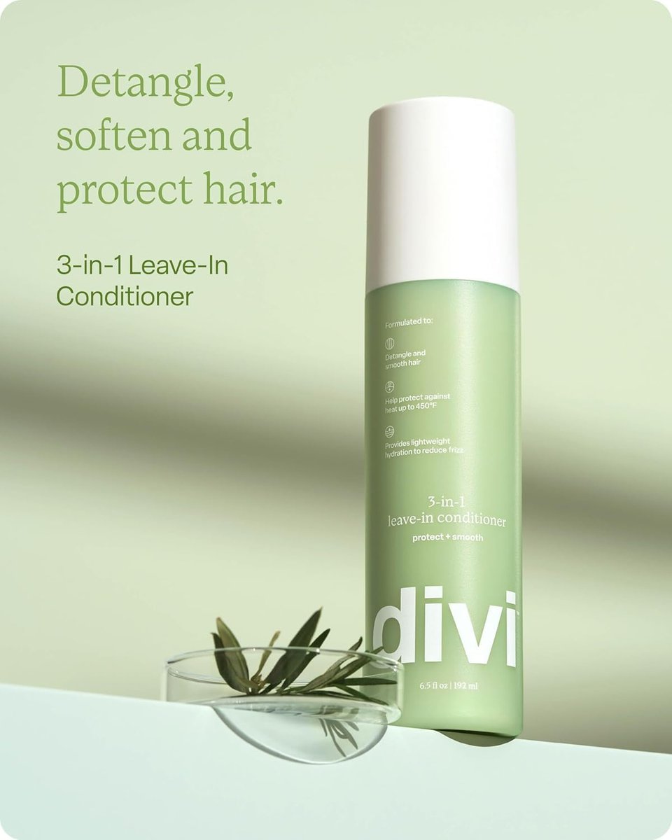 Divi 3-in-1 Leave-In Conditioner Spray - Detangler & Heat Protectant for Frizz Control & Shine, Lightweight Moisturizer - For All Hair Types - 6.5 Fl Oz Avelisse
