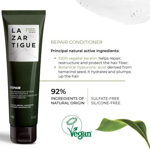 Lazartigue Repair Conditioner with Vegetal Keratin & Hyaluronic Acid – Restorative Care for Damaged Hair, Vegan, Sulfate & Silicone Free (5.2 Fl Oz) - görsel 8
