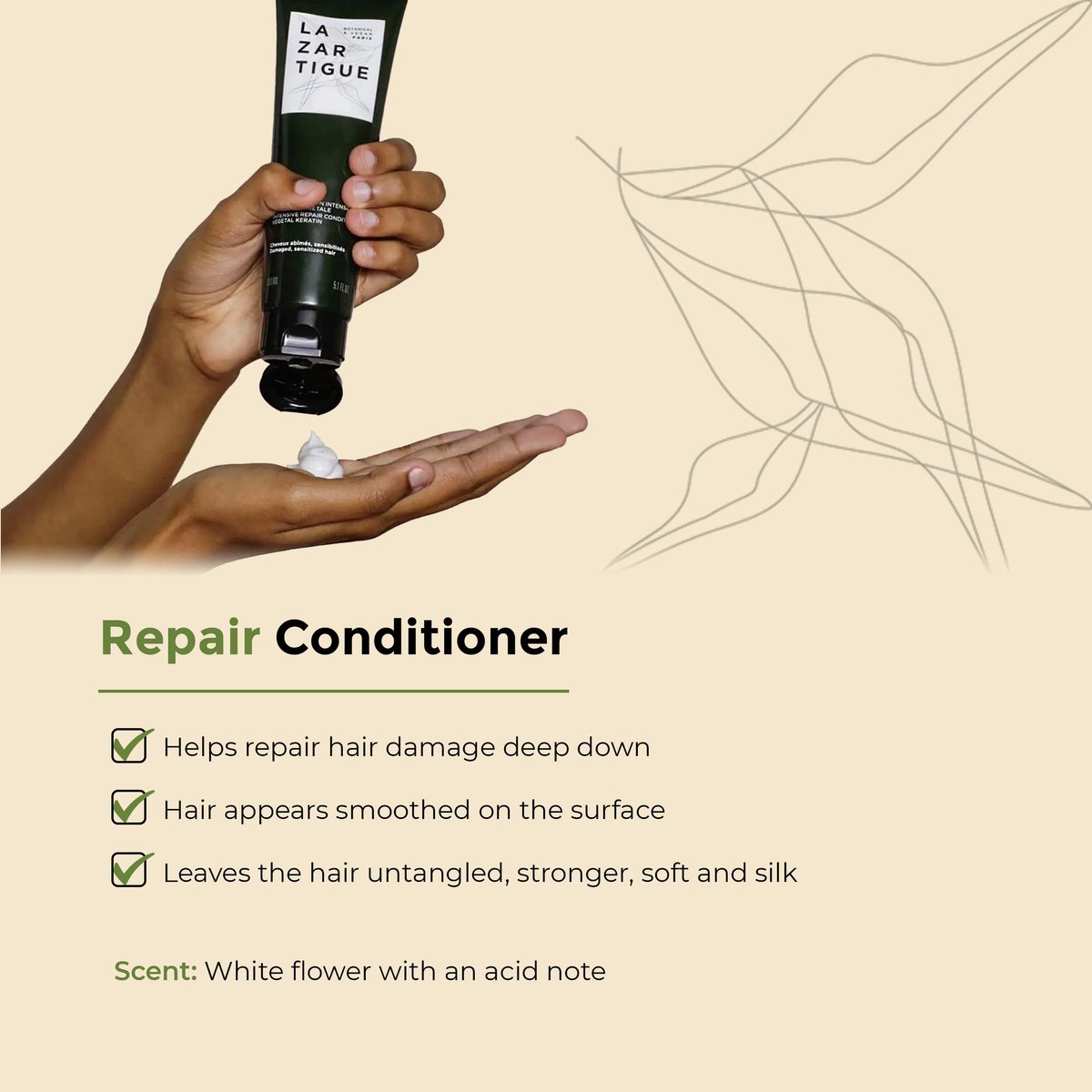Lazartigue Repair Conditioner with Vegetal Keratin & Hyaluronic Acid – Restorative Care for Damaged Hair, Vegan, Sulfate & Silicone Free (5.2 Fl Oz) - görsel 5