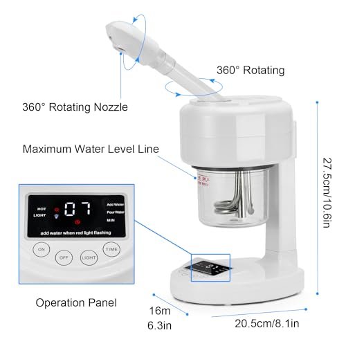 JOSTZHXIN Facial Steamer Nano Ionic Face Steamer with Extendable Arm, 360° Rotating Nozzle for Home or Salon Use Avelisse