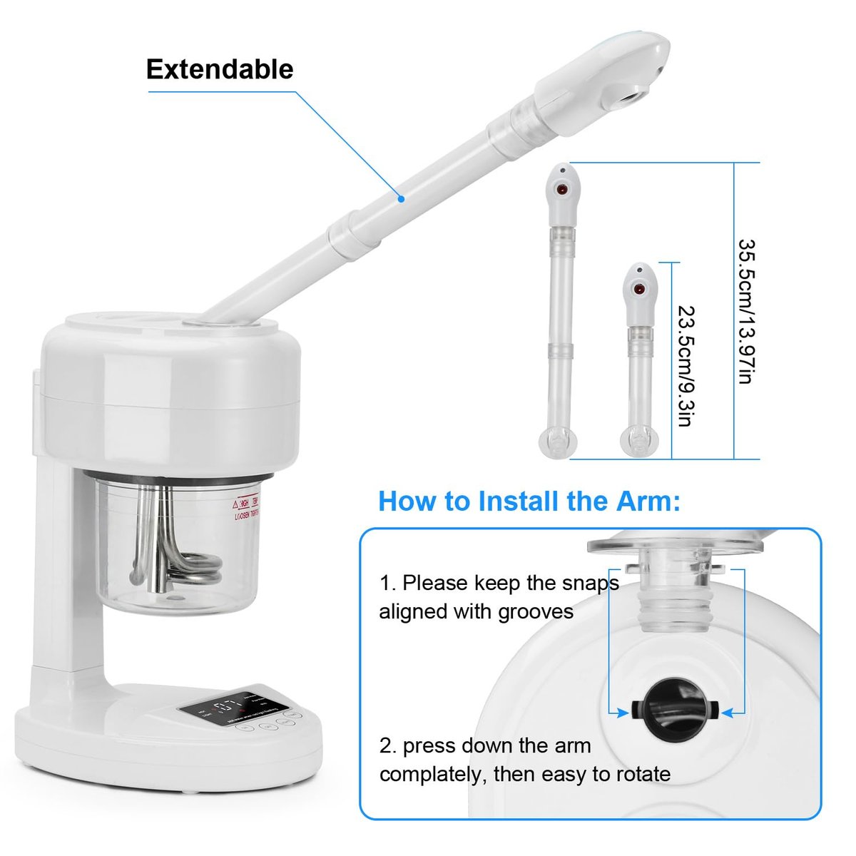 JOSTZHXIN Facial Steamer Nano Ionic Face Steamer with Extendable Arm, 360° Rotating Nozzle for Home or Salon Use Avelisse