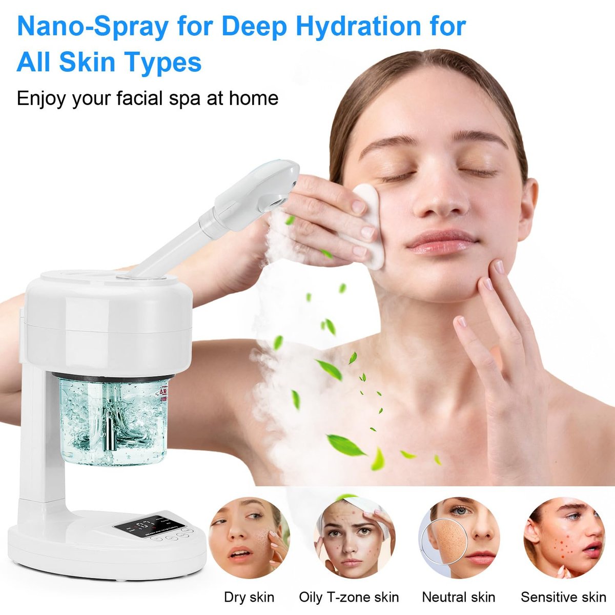 JOSTZHXIN Facial Steamer Nano Ionic Face Steamer with Extendable Arm, 360° Rotating Nozzle for Home or Salon Use Avelisse