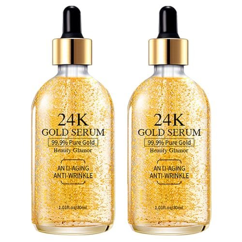 24K Gold Serum for Face, 2-Pack: Anti-Aging Moisturizer with Vitamin C, Collagen Booster & Hyaluronic Acid for Dark Spots & Fine Lines, 2.02 fl oz - görsel 2